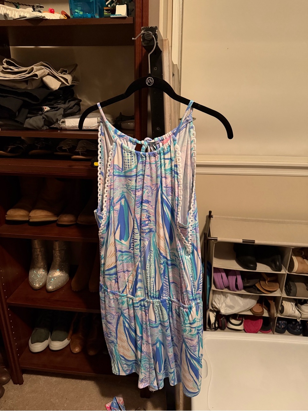 Women’s Sleeveless Marble-Print One-Piece Romper in Pastel Blue